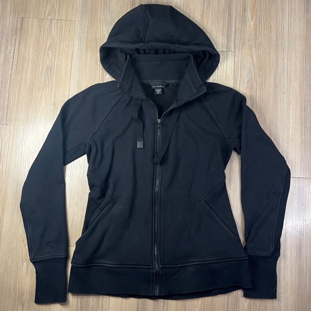 Athleta Womens Full Zip Hoodie Thumbhole Cuffs Black Size S